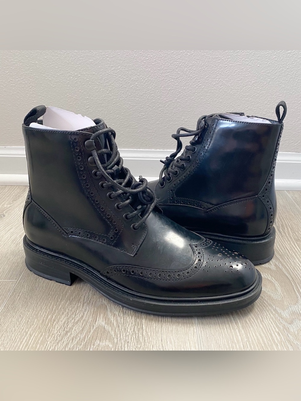 Vince Camuto Jaycob Black Leather Ankle Boots Lace-Up Side Zip Men’s 8M NEW